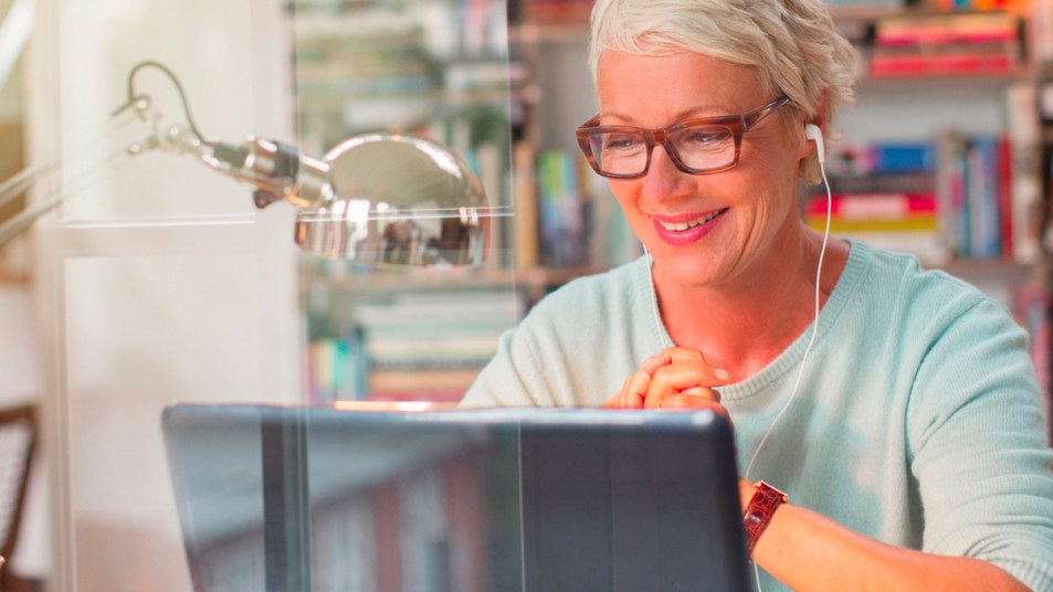 Woman looking at computer
